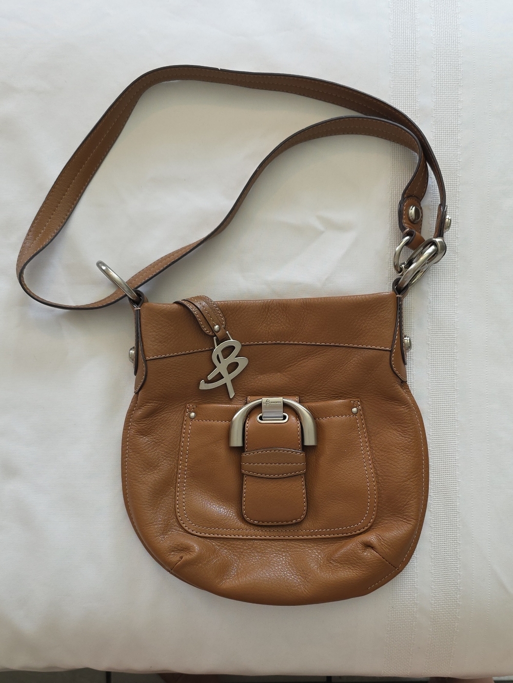 Brown Leather Crossbody Bag with Front Buckle Pocket, Zip Close Like New